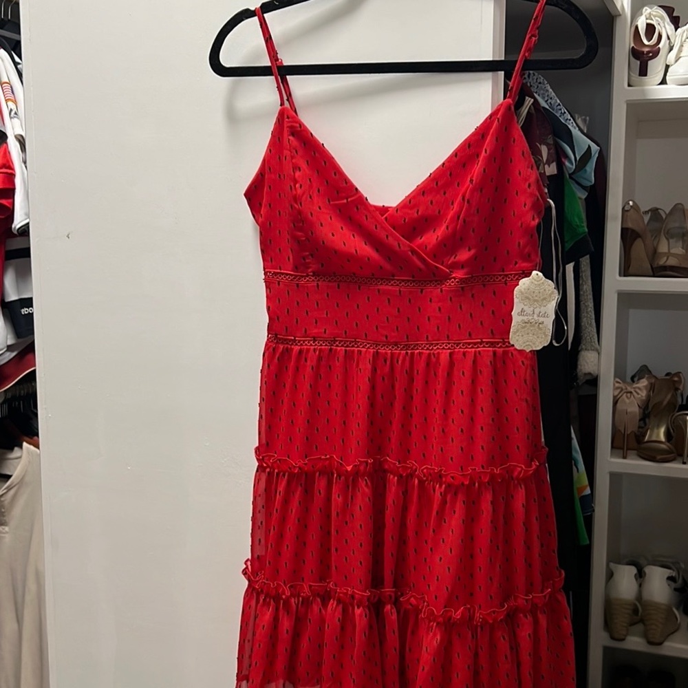 Red and black ruffled dress